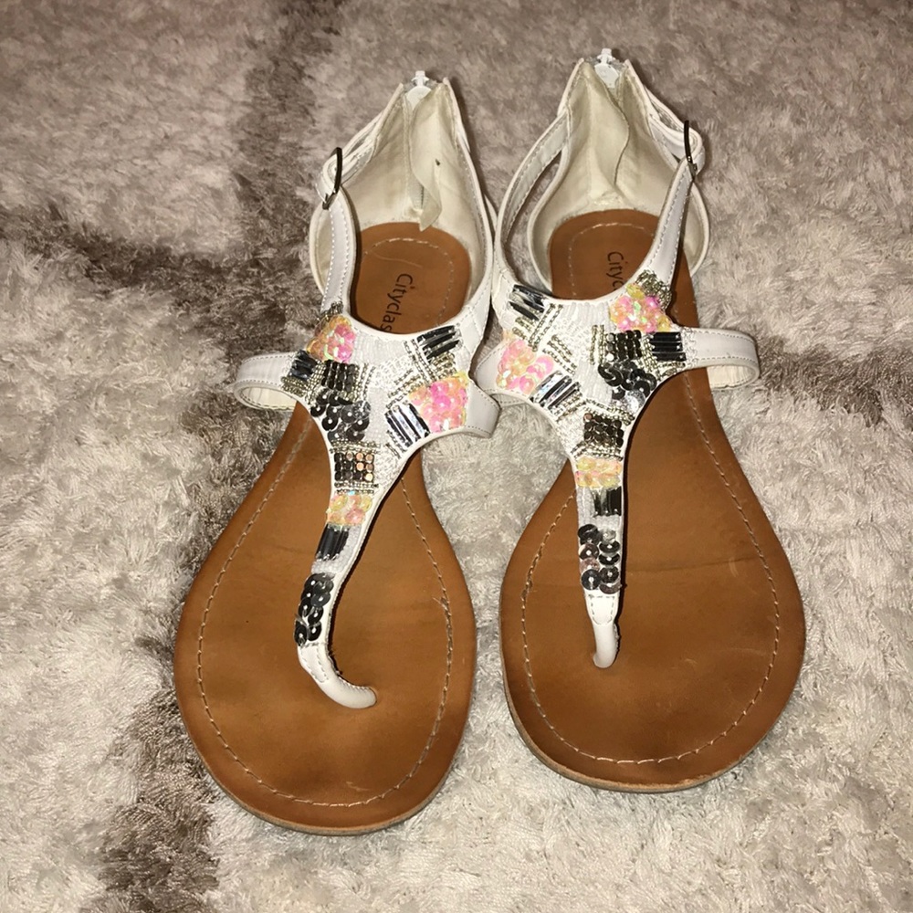 White, beaded sandals